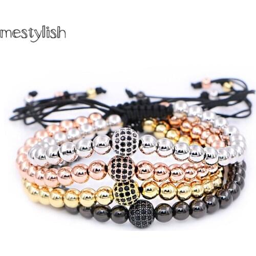 Mestylish 2017 Brand Men Bracelets 8mm Micro Pave Black CZ Beads Braiding Macrame Men Bracelets,Valentines Gift