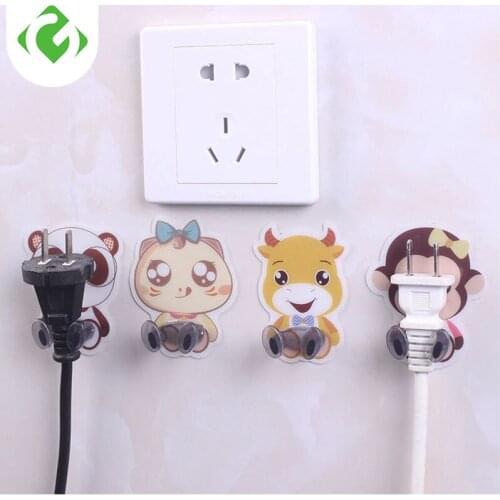 Cute Cartoon Power Wall Adhesive Plug Socket Holder Hanger Hook Home Decor Multi-Purpose Hooks Multiple types of plugs available