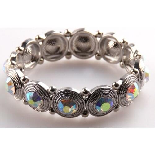 Fashion AB crystal Metal charm alloy beads lady stretch bracelet