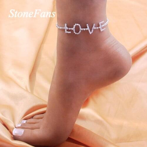 Stonefans Fashion Words LOVE Rhinestone Anklet Jewelry for Women Crystal Tennis Chain Wholesale Ankle Bracelets with Letter Gift