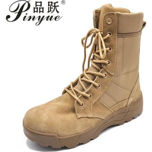 Mens Tactical Desert Boots Desert Military Zipper Boot Combat Cow suede Army Boot breathable size 38-45