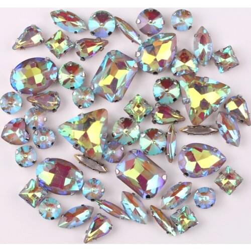 Silver claw setting jelly candy Lt topaz AB 50pcs/bag shapes mix glass crystal sew on rhinestone wedding dress shoes bag diy