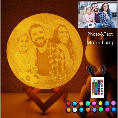 Photo/Text Custom Night Light 3D Print Moon Lamp Rechargeable Color Change Light Touch Personalized Childrens Lunar for Home
