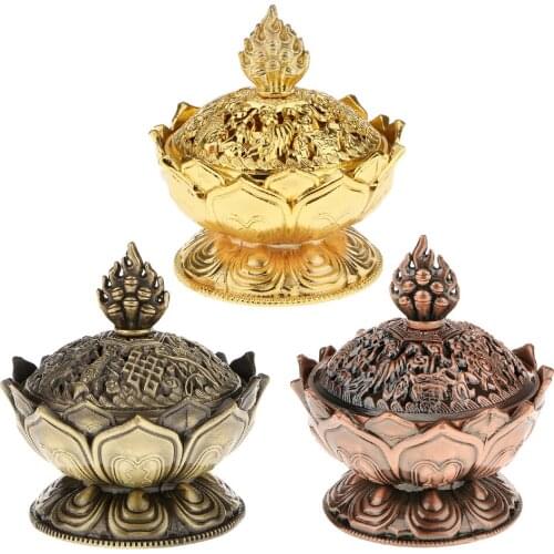 New Hot Lotus Incense Smoke Cone Aroma Burner Holder Stove Backflow Censer Copper Home Table Decor Meditation Sleeping Effect