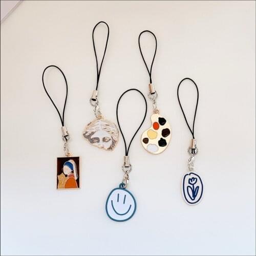 2021 New Design 1 Piece High Quality Fashion Metal Oil Painting Palette Flowers Phone Strap Keychains Lanyard Bag Charms Decor