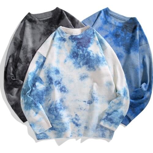 Autumn Winter Tie-dye Sweater Mens Warm Fashion Casual Knitted Pullover Men Korean Loose O-neck Sweater Mens Clothes M-3XL