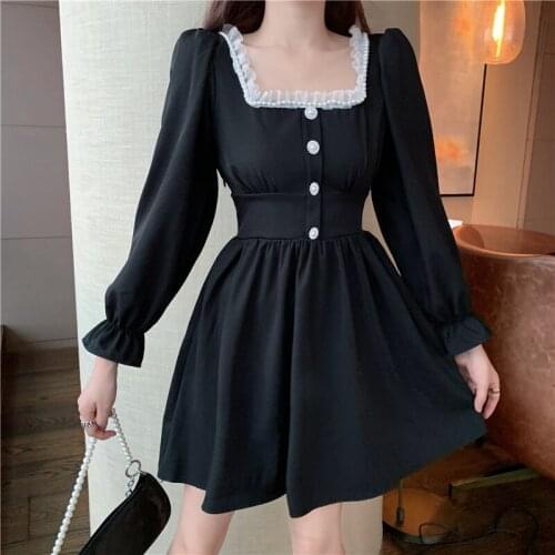 Autumn Womens Japanese Mini Lolita Dress with Square Collar Lace Pink Plaid Beaded Bell Sleeve Cute Kawaii Female Dress