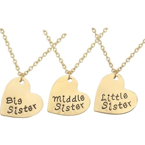 3 PCS/Set Necklace Women Best Sister Girlfriends Love Heart Necklaces 2 Colors Big & Middle & Little Sister Pendant Necklace