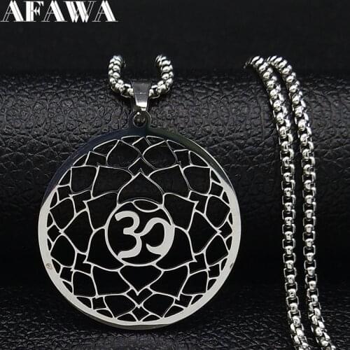2021 Yoga Hindu Buddhism Flower of Life Stainless Steel Necklace Women Silver Color Chain Necklace Jewelry gargantilla N622S02