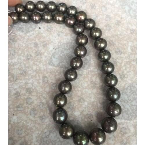 Stunning huge 10-12mm round Tahitian black pearl necklace 18inch