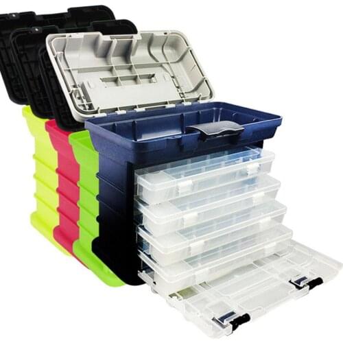 PR-LABS Portable 5 Layer PP+ABS Fishing Tackle Box High Quality Plastic Handle Container Carp Fishing Tools Accessories Storage