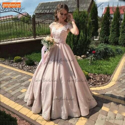 Pink O Neck Prom Gowns For Women 2020 Lace Appliqu Ball Gown Formal Dresses Long Party Sleeveless Custom Made Vestidos De Fiesta