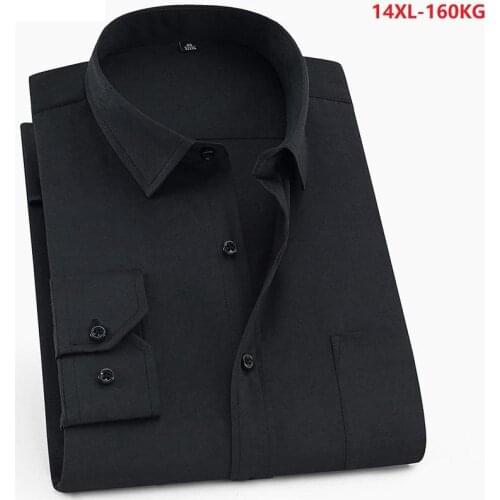 Large size 10XL 11XL 12XL 13XL 14XL shirt business office comfortable mens long sleeve lapel black top 7XL 8XL 9XL