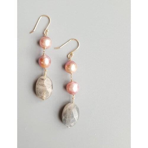 Lii Ji Purple Freshwater Pearl Labradorite Beads Earrings 925 Sterling Silver 18K Gold Plated Hook Handmade Drop Earrings