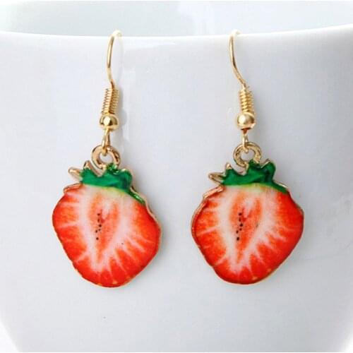 FirstStar Summer Style Drop Earrings Fancy Red Strawberry Earrings For Girls Women Accessories Jewelry