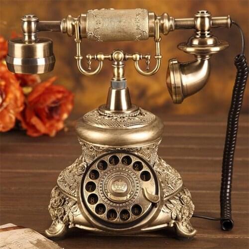 Antique Golden Corded Telephone Retro Vintage Rotary Dial Fixed Telephone Phone with Redial Hands-free Home Office Decoration
