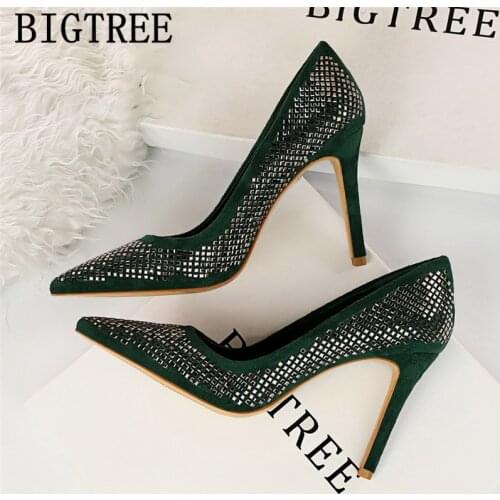BIGTREE Fashion Glitter Heels Black High Heels Evening Shoes Ladies Shoes Pumps Women Shoes Italian Fetish High Heels Zapatos