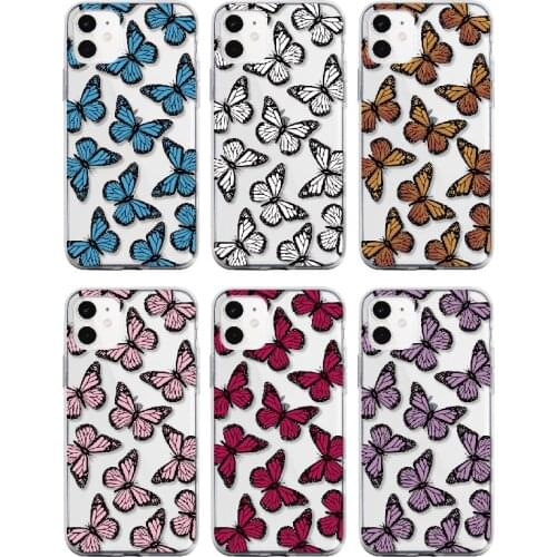 Vintage Butterfly Fashion Case For iPhone 12 Mini 11 Pro 7Plus 7 6S 8 8Plus X XS Max XR Soft Clear TPU Phone Case Cover Fundas