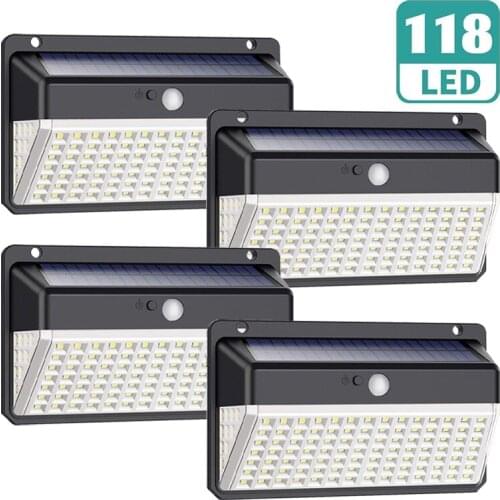 Warmtaste 118 LED Solar Lights PIR Motion Sensor Sunlight Panel Outdoor Garden Lamp IP65 Waterproof Emergency Security Lighting