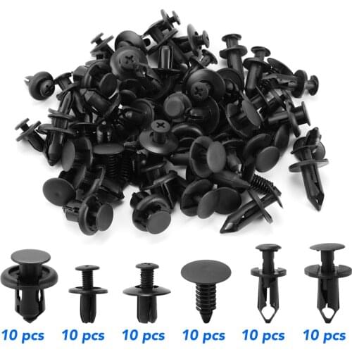6 Size 60Pcs Auto Fastener Clips Mixed Car Rivet Clips for mazda 2 3 5 6 cx5 cx7 mx5 for suzuki sx4 jimny swift for saab 93 95