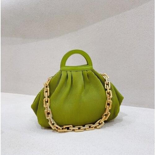 Chain Pleated Bag Women 2021 Luxury Brand Designer Soft PU Top Handle Crossbody Bags Fashion Female High Quality Solid Handbag