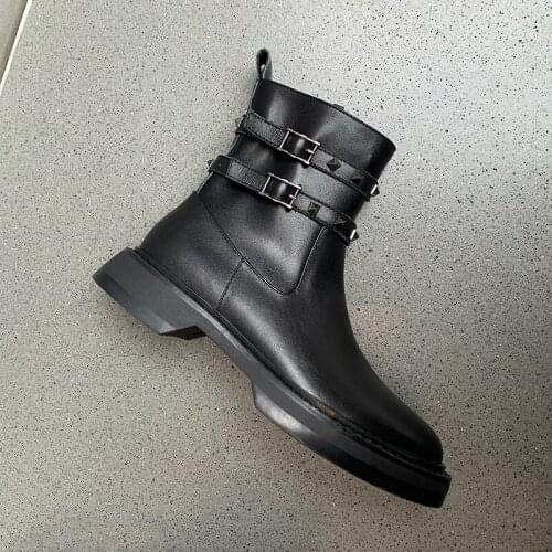 Women Ankle Boots Genuine Leather Side Zipper Shoes Woman High Heels 2020 Fashion Winter Motorcycle Boots Shoes