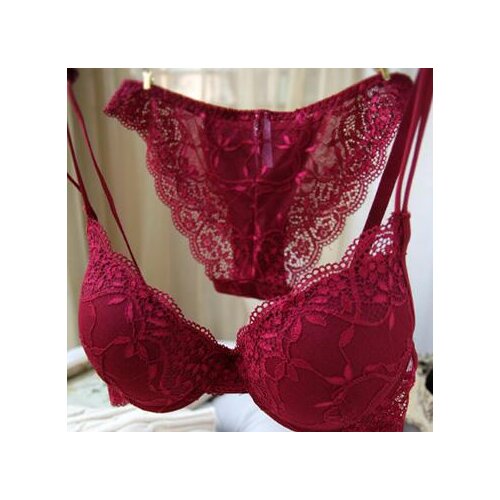 Womens Sexy Bras Set With Underwire Lace 3/4 Cup Back Closure Tow Hook-Snd-Eye Reggiseno Femme Brassiere Panty Suit T1474