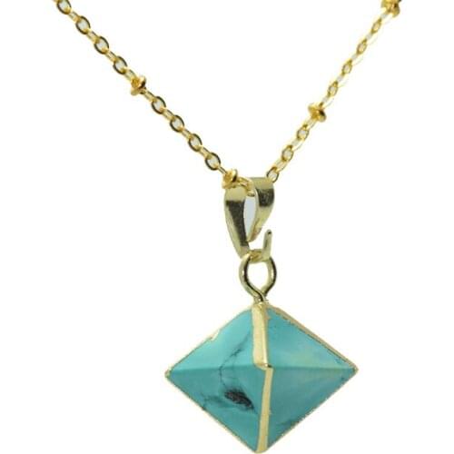 1pc Gold Bezel Girl Jewelry Necklace Gem Column charm chain necklace Natural Stone Pyramid Pendant Necklace for women