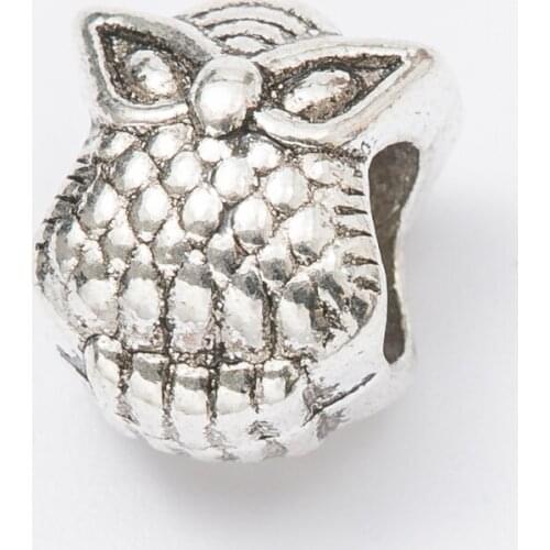 10Pcs/Lot owl Antique Silver Color DIY Zinc alloy Big Hole Spacer Bead Charm Fits Jewelry making Bracelet js1069