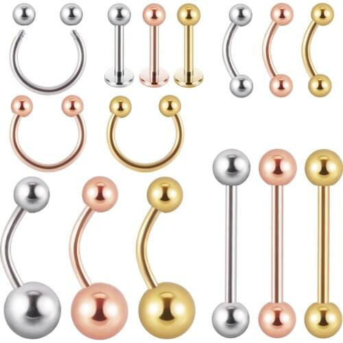 15pcs/Lot Surgical Steel Ear Cartilage Helix Twisted Matte Balls Tongue Barbell Belly Basic Piercing Jewelry External Thread