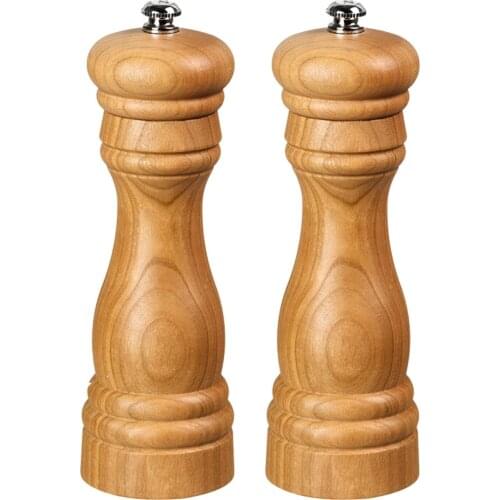 2 Piece Wooden Salt and Pepper Mills Solid Wood Pepper Mill Powerful Adjustable Quality Spice Mill Kitchen Cooking Utensil