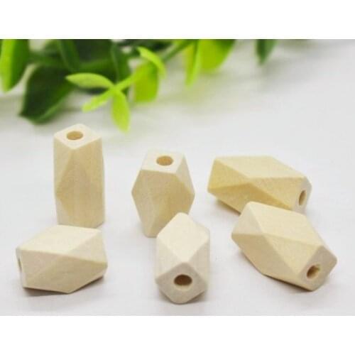 200pcs 12.00mmx16.00mm Unfinished Faceted Natural Wood Spacer Beads,14 Hedron Geometricf Figure Wooden Beads Charm Finding,DIY