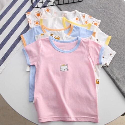 2021 0-5 Years Children Tops Tees Cotton Cartoon Print Basic Kids Boys Girls Short Sleeve T Shirts