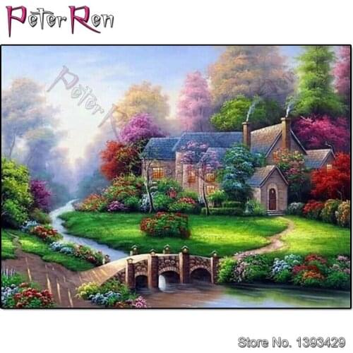 Small houses in the hills Full Diamond Embroidery landscape Diy Diamond Painting Cross Stitch Mosaic full Drill Home Wall decor