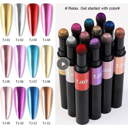 Nail Art Glitter Magic Mirror Pen Nail Powder Air Cushion Pen Holographic Laser Solid Chrome Pigments UV Gel Manicure Chalk Tool