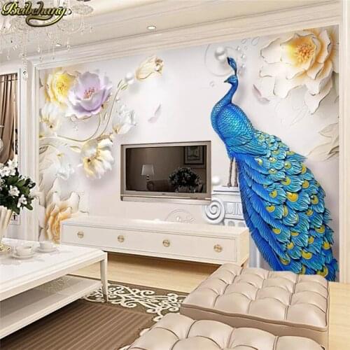 Beibehang custom Embossed simple peacock floral Photo mural Wallpaper For Wall Painting Living Room Wall paper roll papier peint