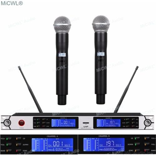 UHF Wireless Microphone System UR24D Dual Channel UR2 SM 58 Handheld Dynamic Karaoke Headset Microphones