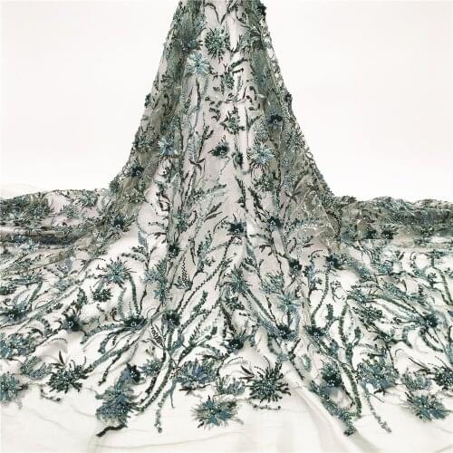 Beaded Lace Fabrics High Quality French African Tulle Mesh Lace for Nigeria Wedding Net Lace Handmade Beads Lace H0269