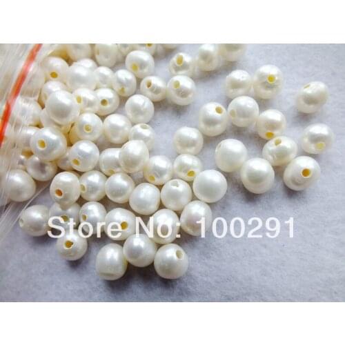 500piece 9-10mm 2mm hole white freshwater pearl beads for leather jewelry DIY bead making