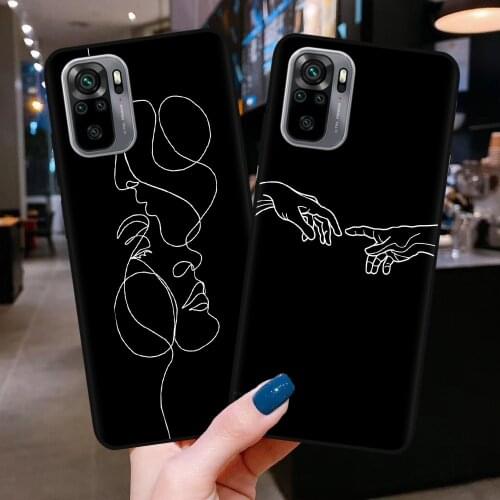 Lover Hand Line Simple Phone Cover For Xiaomi Redmi Note 10 10S Soft Silicone Black Case Fundas For Redmi Note 10 Pro Max Covers