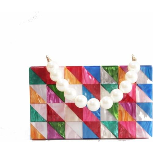 Colorful Pearl Acrylic Geometric Purse Wallet Women Brand Evening Travel Beach Summer Lady Party Handbags Acrylic Clutch Bags