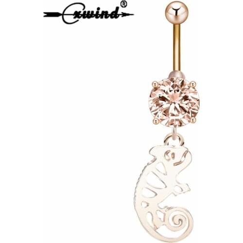 Cxwind Bohemian Piercing Navel Lizard Ring Stainless Steel Belly Button Rings for Women Body Piercing Jewelry