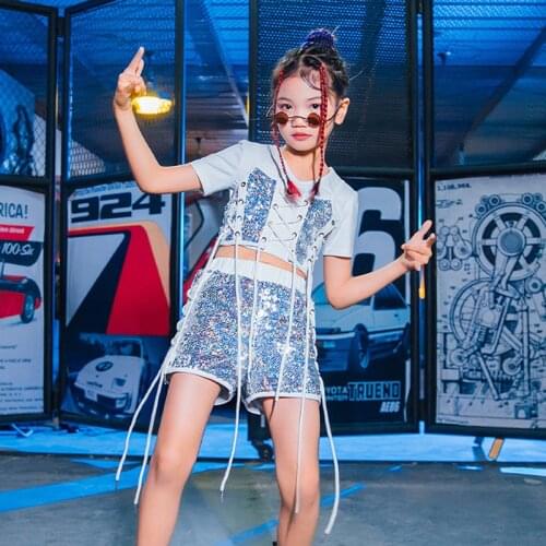 Girls Jazz Dance Stage Performance Costumes Kids Summer Fashion Catwalk Show Sequin Suit Hip-Hop Street Dancing Suit DQL5672