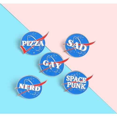 5Styles Space Punk Enamel Pins Sad Pizza Gay Brooches Blue Round Denim Bag Lapel Pin Shirt Badge Jewelry for gifts Friends