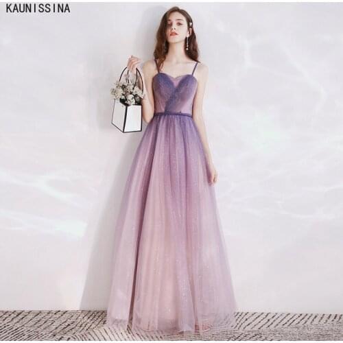 KAUNISSINA Evening Dress Women Gradient Shining Sweetheart Prom Formal Gowns Spaghetti Strap Tulle Long Party Dresses Vestidos