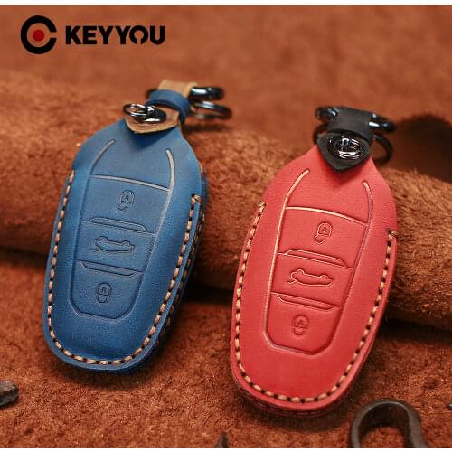 KEYYOU For Citroen For Peugeot 508 301 208 308 408 307 206 Car Accessories Genuine Leather Remote Car Key Case Protector Cover