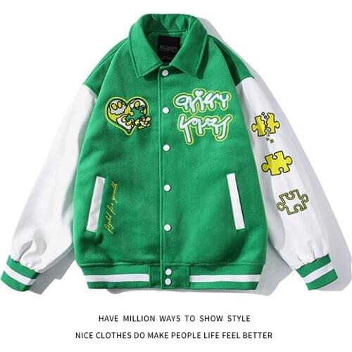 New Arrival Patchwork Autumn Spring Embroid Letter Women Varsity Coach Jacket Unisex Men Bomber Baseball Coat Couple Shirt Chic