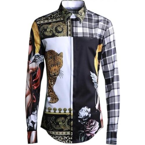 Minglu Men Shirt Luxury Virgin Mary Digital Printing Party Mens Shirts Fashion Long Sleeve Slim Fit Mens Dress Shirts Plus Size