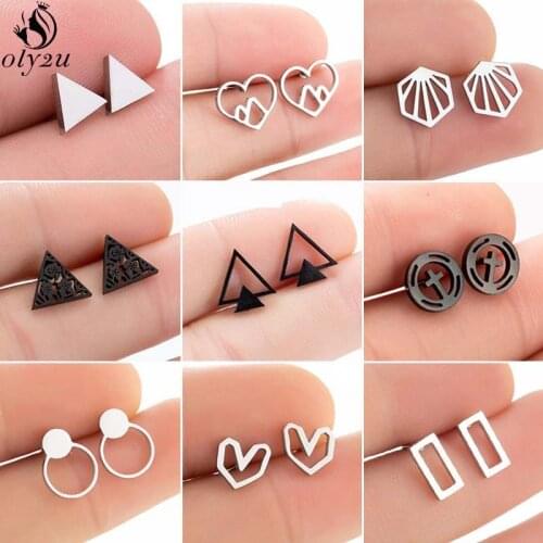 Fashion Gothic Triangle Earrings Unisex Punk Rock Geometric Stainless Steel Stud Earrings Women Minimalist Ear Piercing Jewelry
