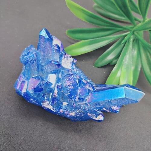 Natural blue angel aura crystal cluster electroplating Titanium coating quartz cluster stone Healing